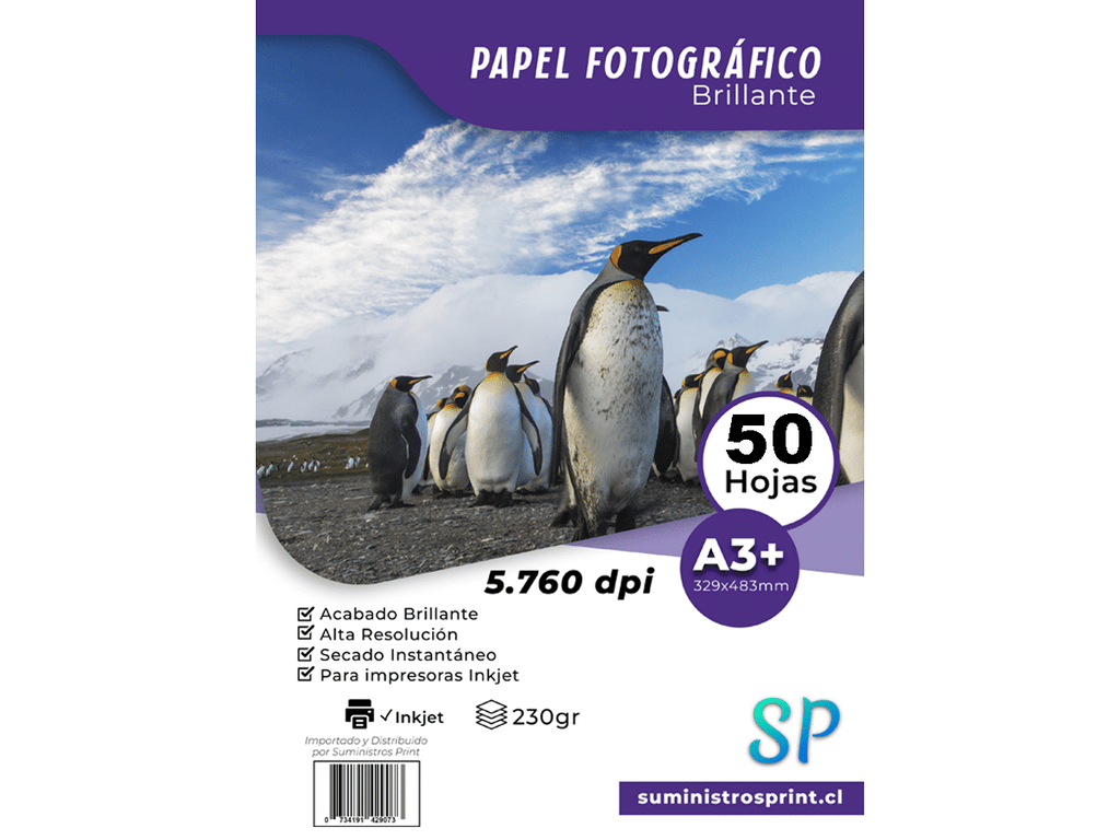 Papel Fotográfico Glossy A3+ 230gr Alto Brillo X 50 Hojas SP