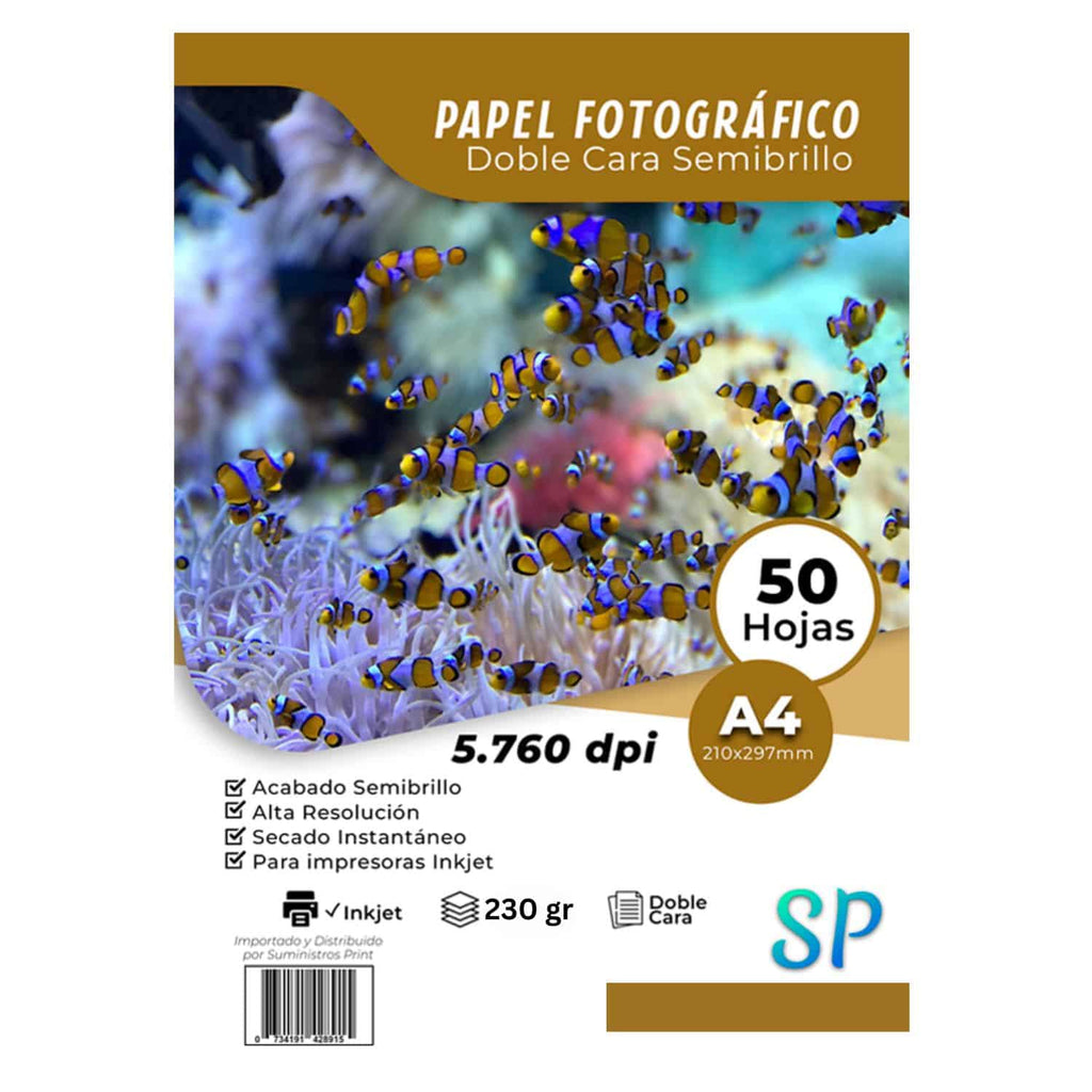 Papel Fotográfico Semibrillo 230gr Doble Cara Satinado A4 x 50 Hojas