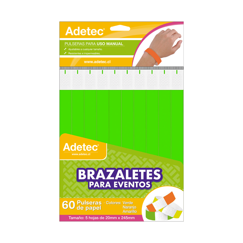 Brazaletes Para Eventos 60 Pulseras Adetec Colores Surtidos
