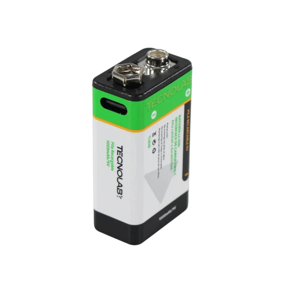 Pila Recargable 9V Tecnolab Li-Ion con Cable USB-C