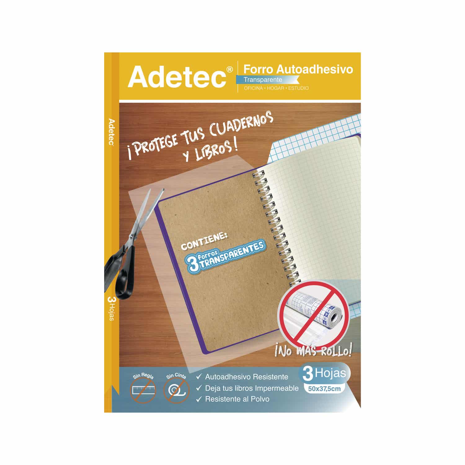 Forro Para Cuadernos Autoadhesivo Transparente 50x37,5cm 3 Und
