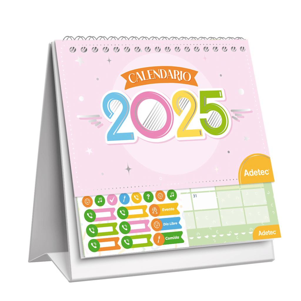 Calendario Anual 2025 De Escritorio Con Sticker Diseños Surtidos - Adetec