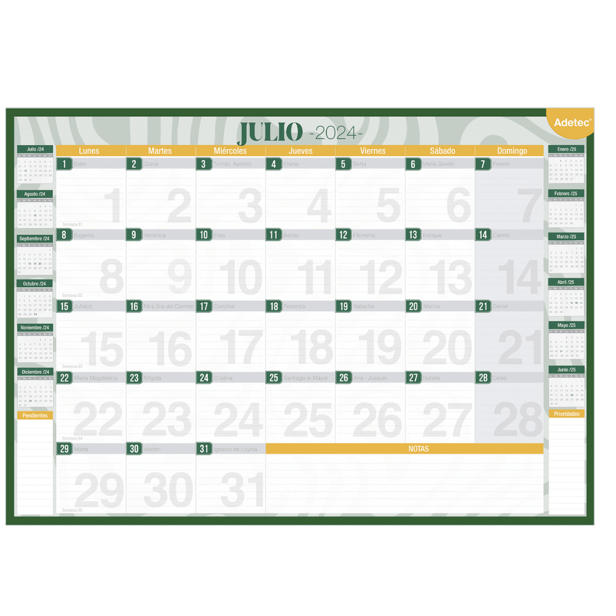 Calendario Anual De Escritorio 2024 - 2025 Adetec Diseño Oficina