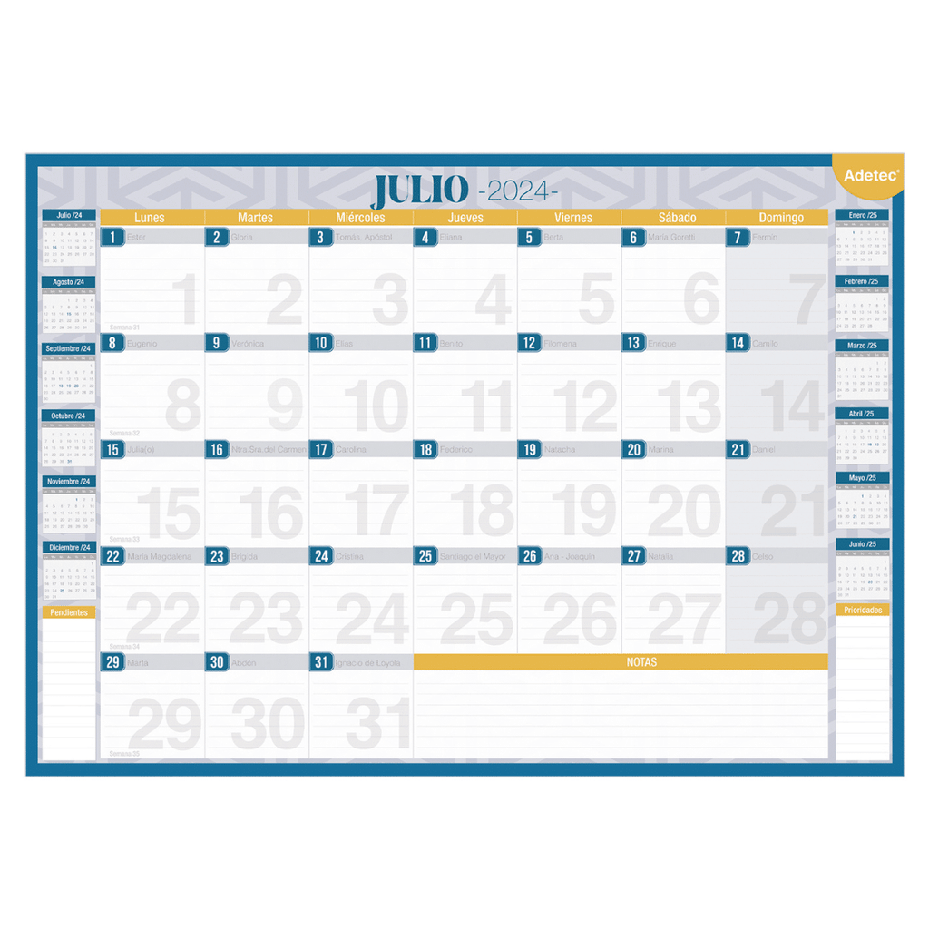 Calendario Anual De Escritorio 2024 - 2025 Adetec Diseño Oficina
