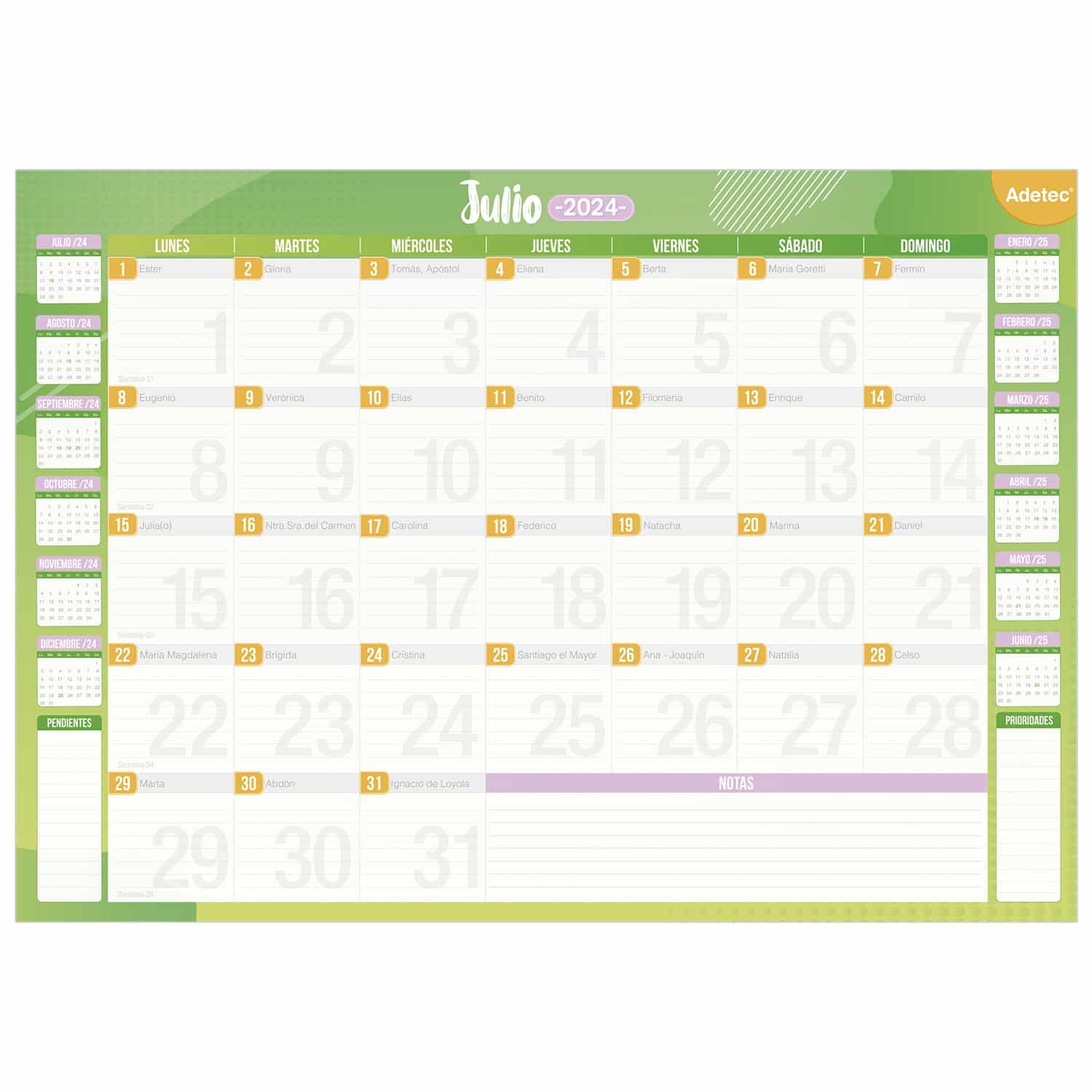 Calendario Anual De Escritorio 2024 - 2025 Adetec Diseño Juvenil