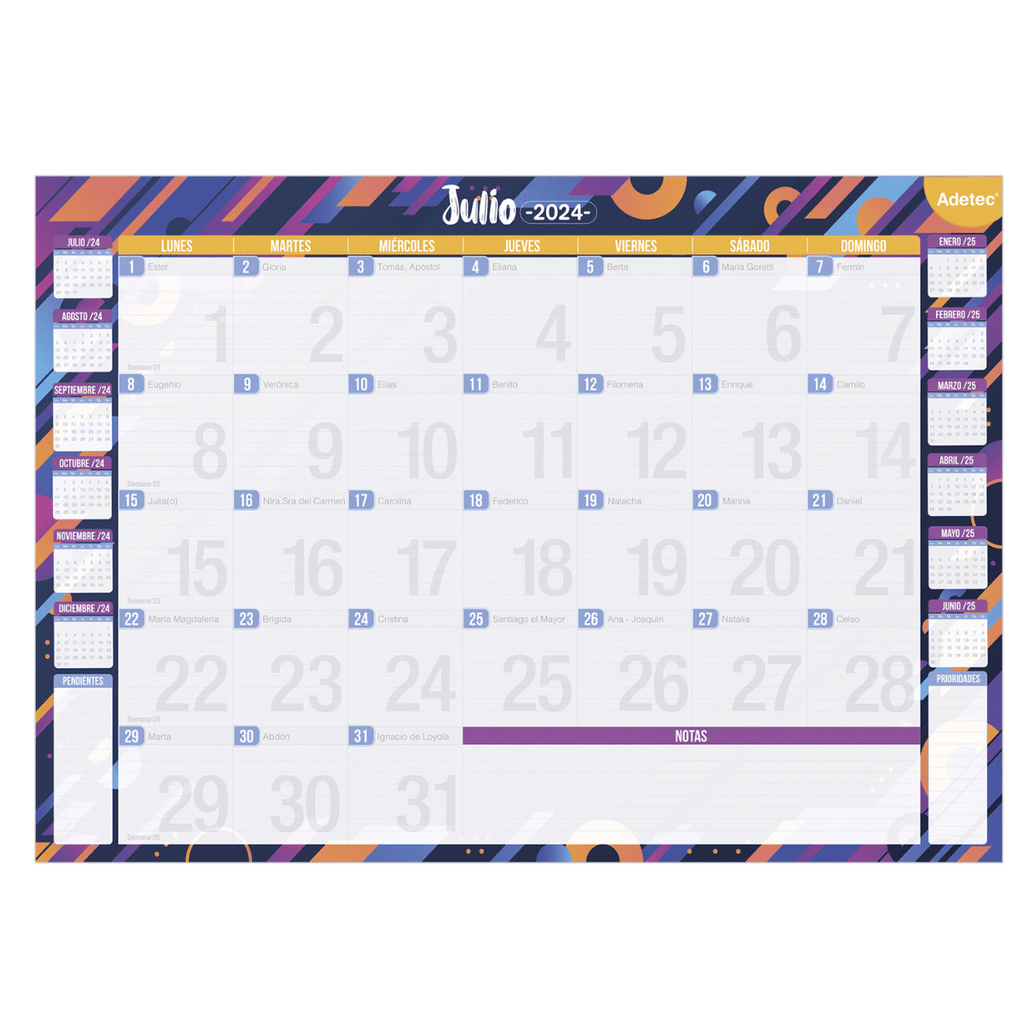 Calendario Anual De Escritorio 2024 - 2025 Adetec Diseño Juvenil