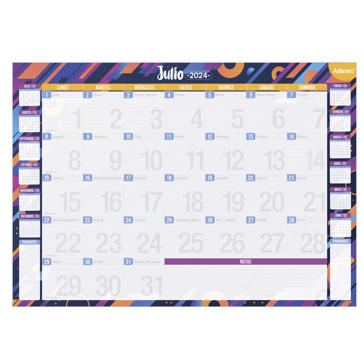 Calendario Anual De Escritorio 2024 - 2025 Adetec Diseño Juvenil