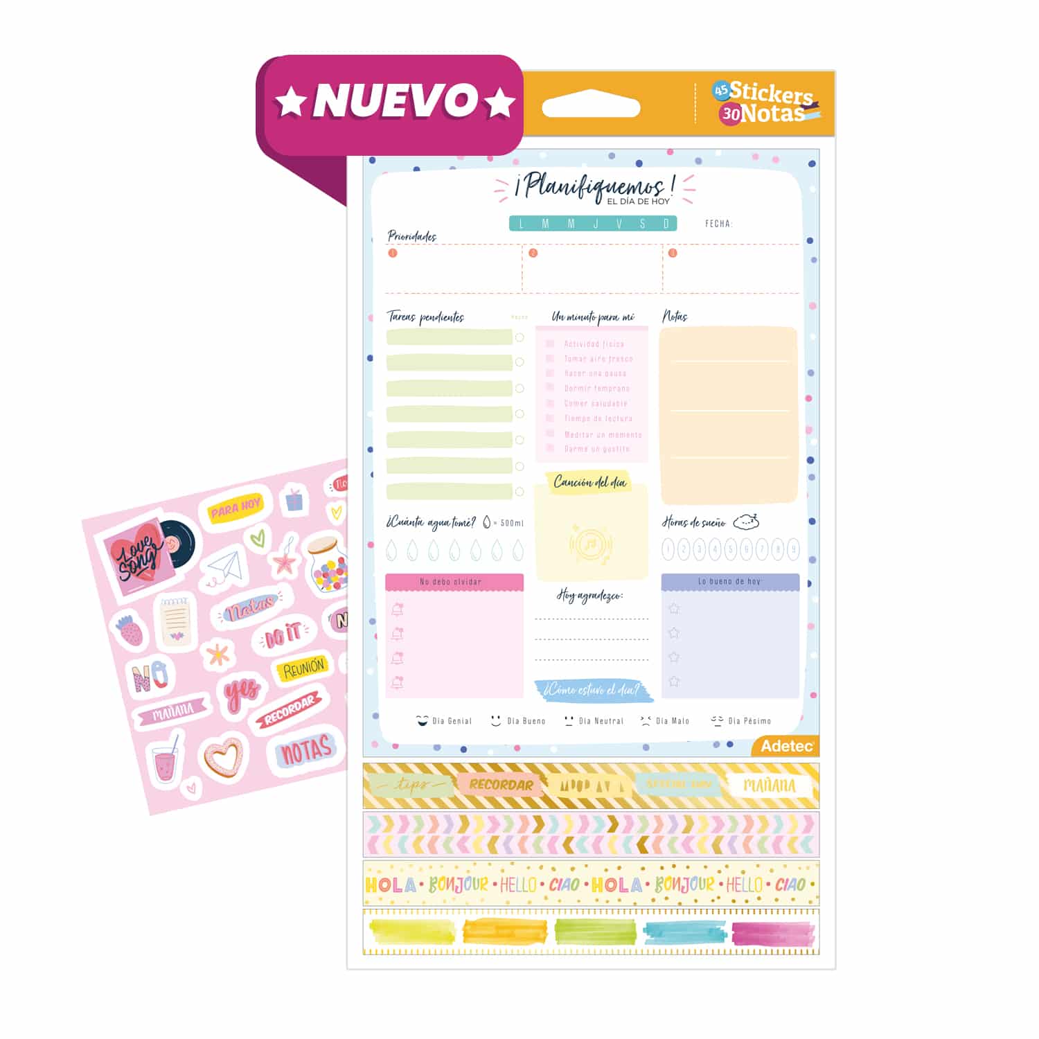 Planificador Diario Adetec, Washing Tape Y Stickers - 431