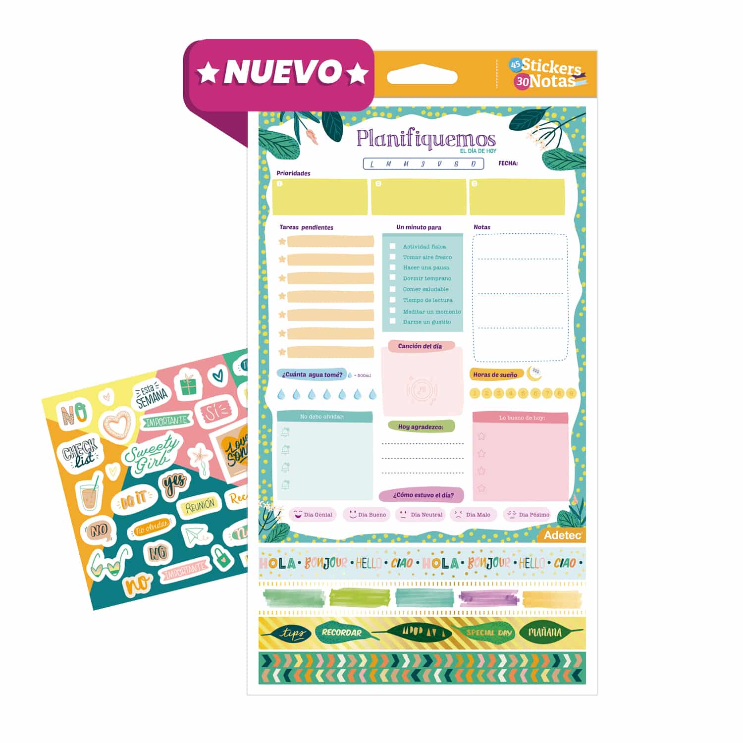 Planificador Diario Adetec, Washing Tape Y Stickers - 431