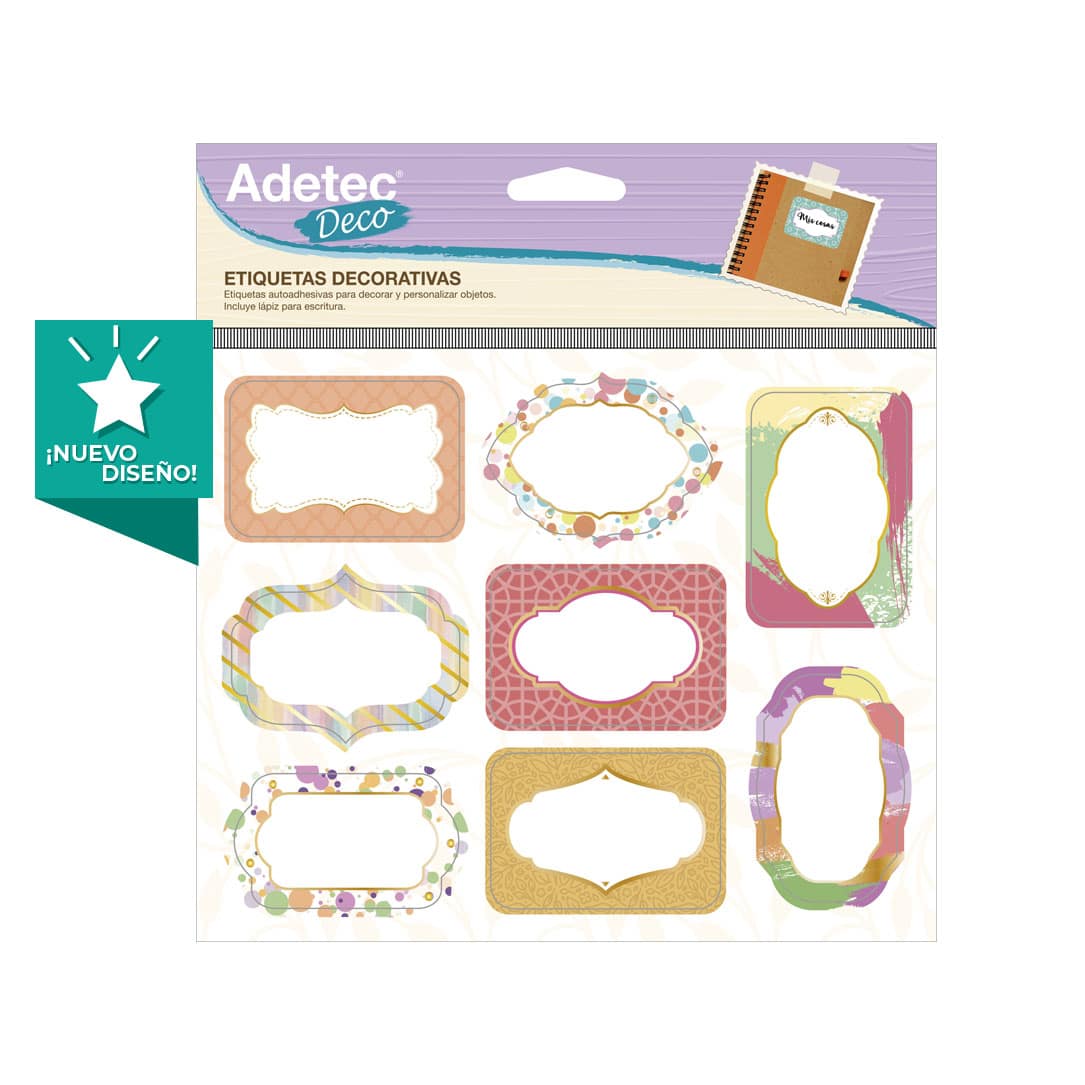 16 Etiquetas Decorativa Diseño Colores Con Lapíz Adetec - 5816