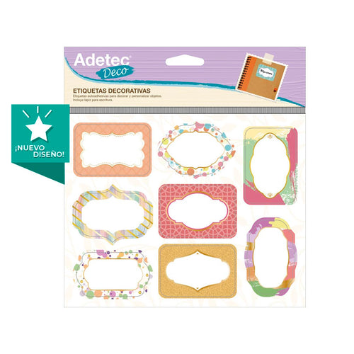 16 Etiquetas Decorativa Diseño Colores Con Lapíz Adetec - 5816
