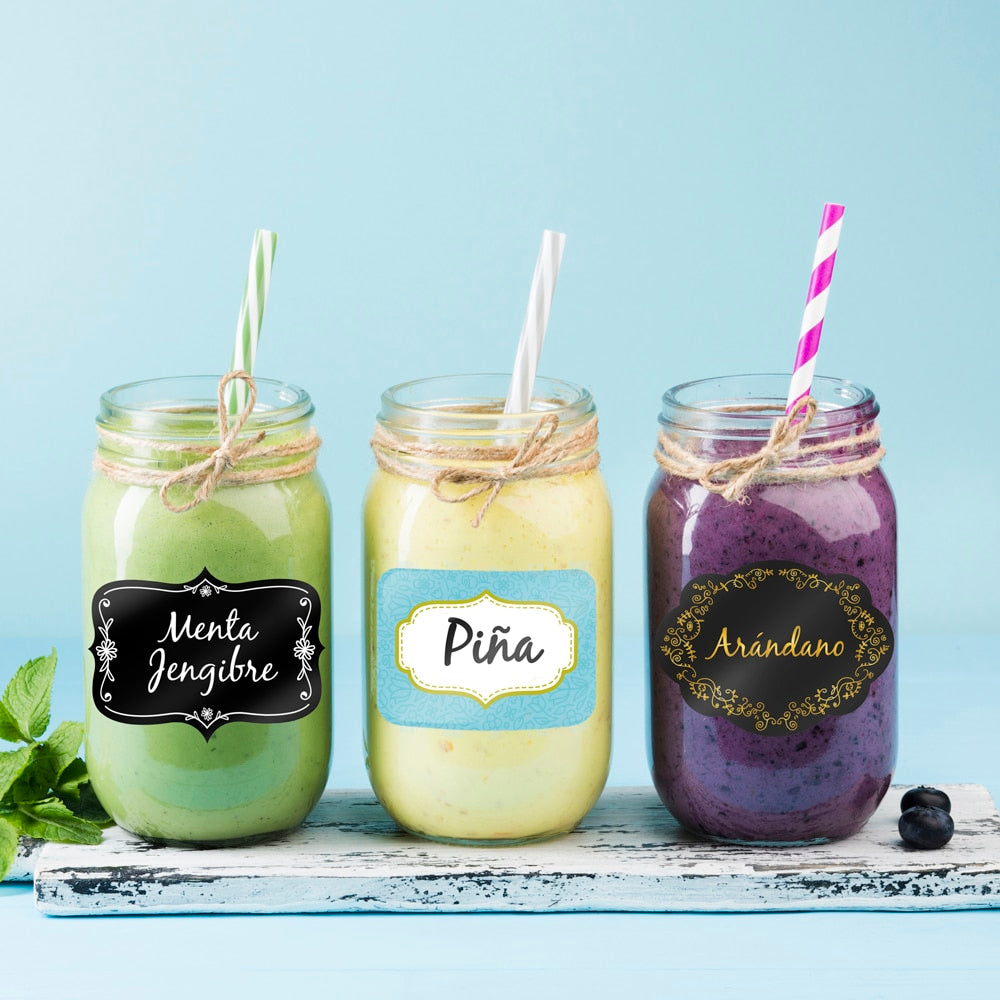 Etiquetas Decorativas de Pizarra Reutilizables con Lápiz Tiza - Personaliza y Organiza Tus Envases