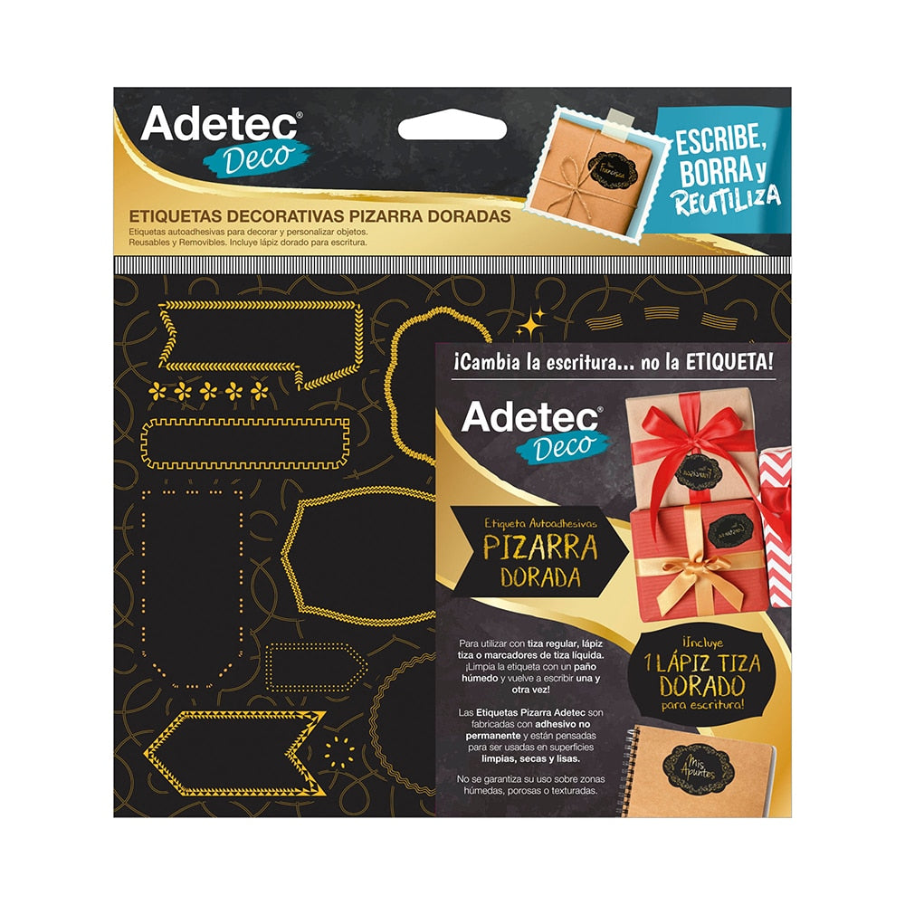 Etiquetas Decorativas Diseño Dorado de Pizarra Con Lapíz Tiza - 5833