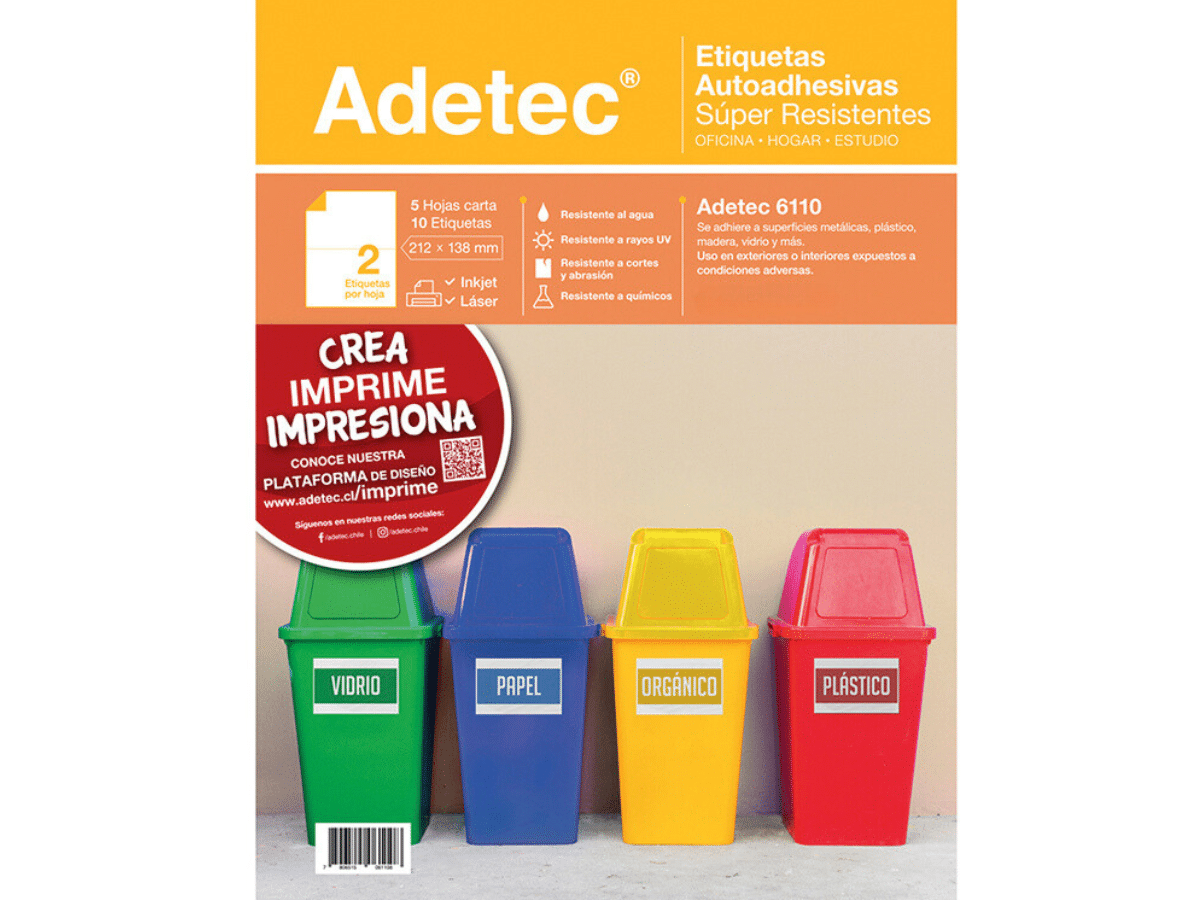 10 Etiquetas Autoadhesivas Super Resistentes 212x138 mm 5 Hojas Adetec - 6110