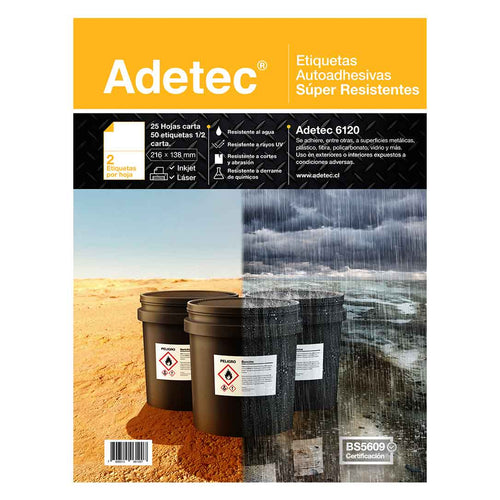 50 Etiquetas Adhesivas Permanentes Super Resistentes 216x138 mm 25 Hojas - 6120