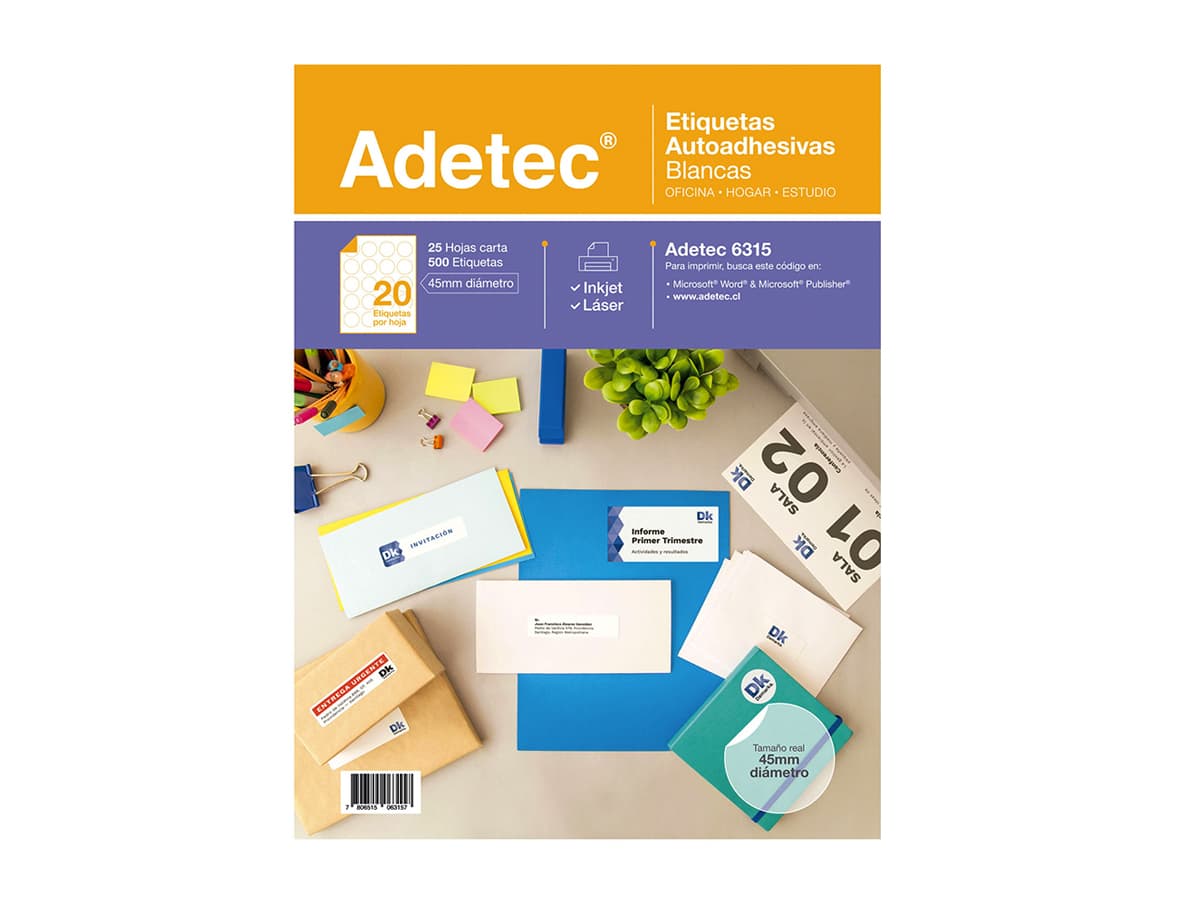 500 Etiquetas Adhesivas Circular Diametro 45 mm x 25 Hojas Adetec - 6315