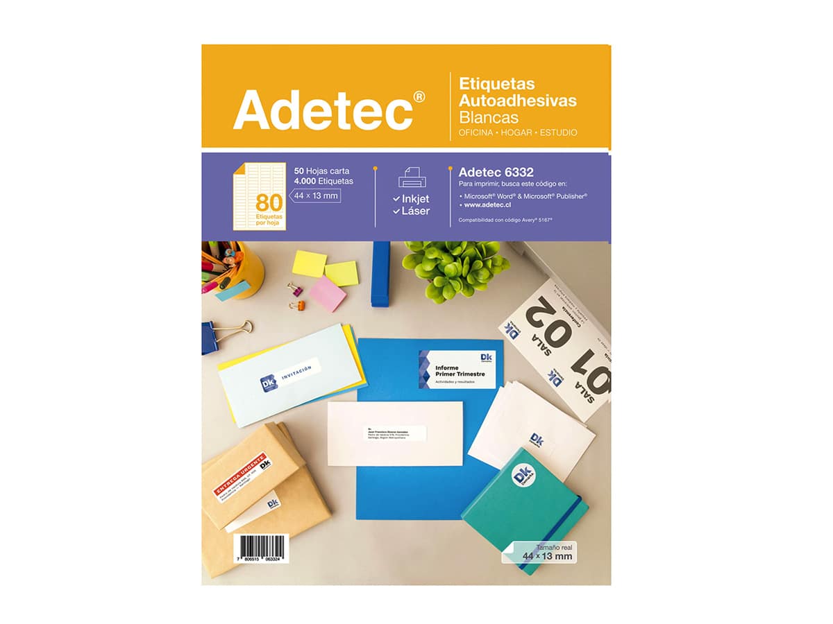 4000 Etiquetas Adhesivas Inkjet/láser 44x13 mm 50 Hojas Adetec - 6332