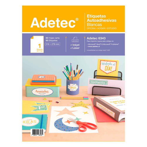 50 Etiquetas Adhesivas Inkjet/láser 216x279 mm 50 Hojas Adetec - 6343