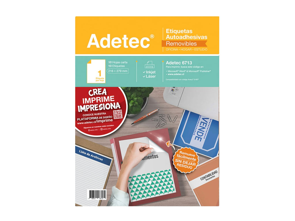 Etiquetas Autoadhesivas Removibles Injek/láser 216x279mm 10 Hojas Adetec - 6713
