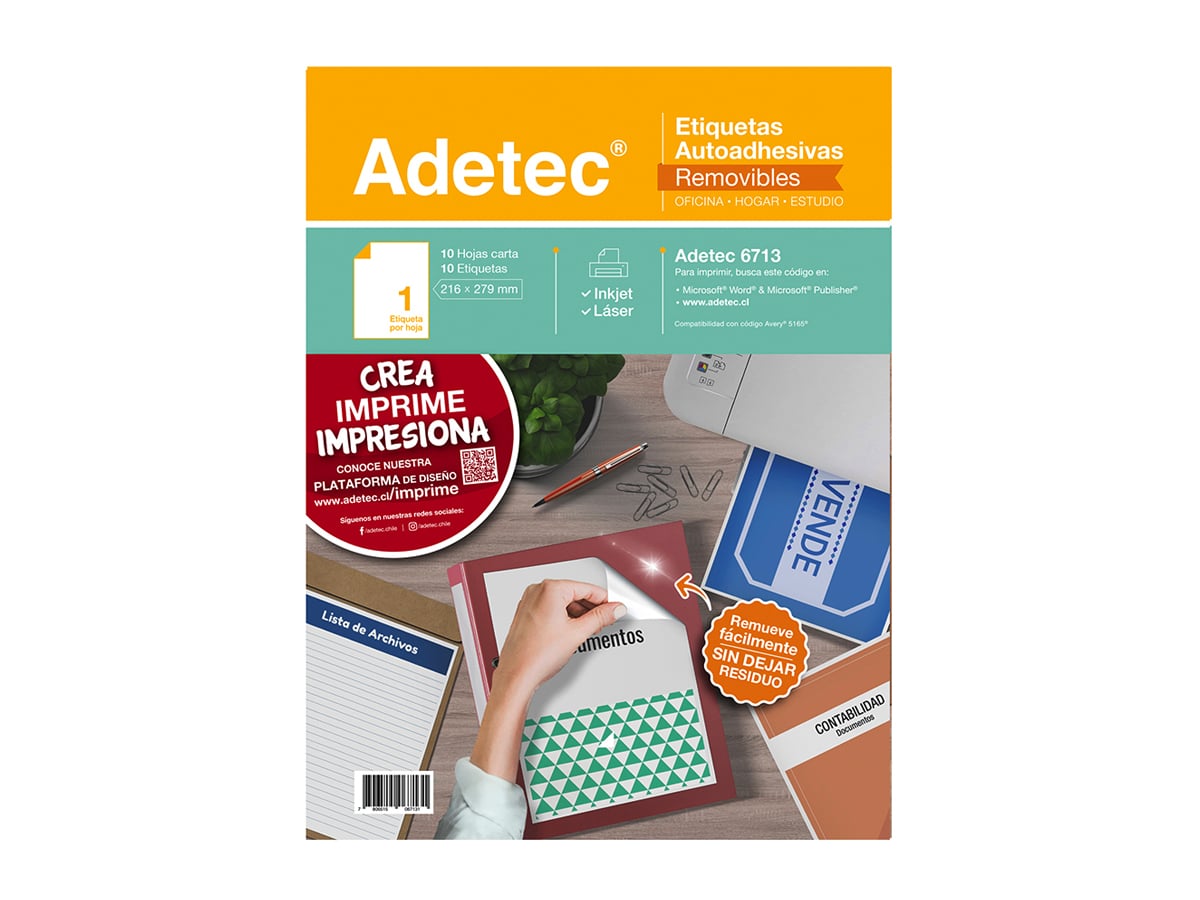 Etiquetas Autoadhesivas Removibles Injek/láser 216x279mm 10 Hojas Adetec - 6713