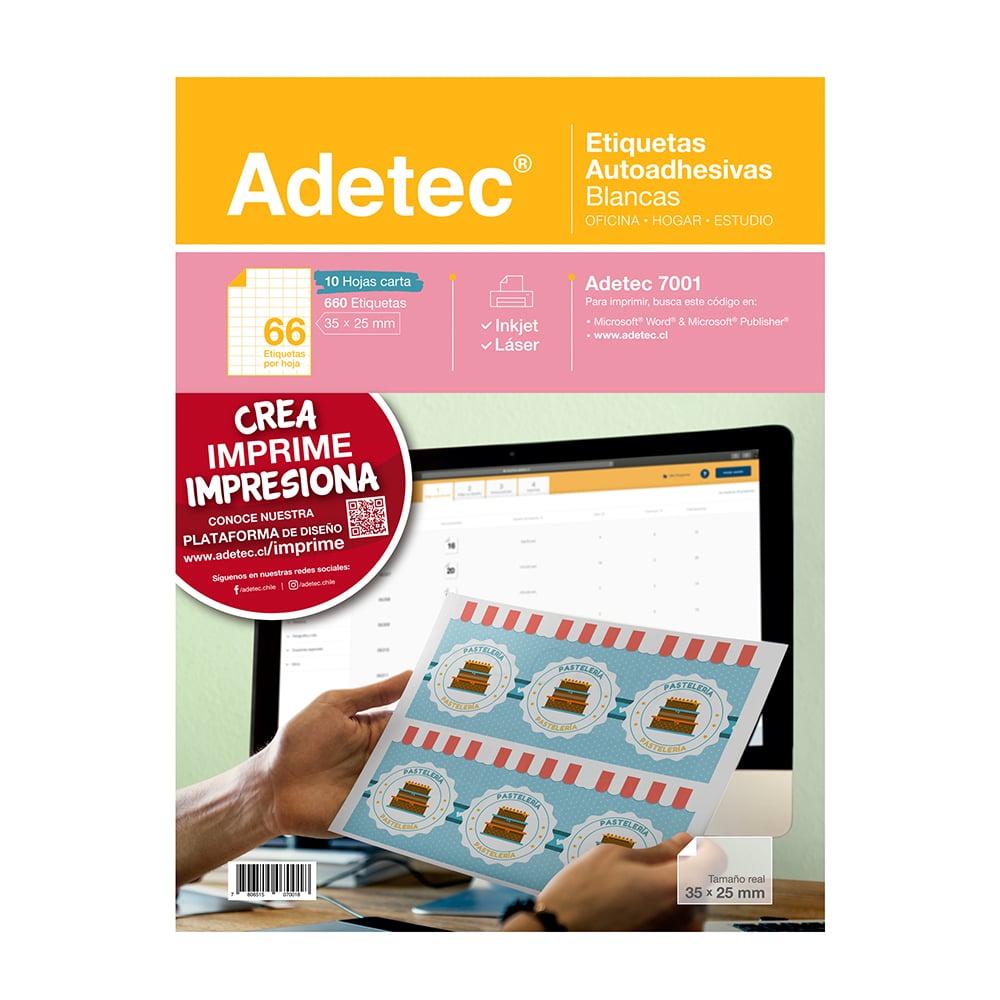 660 Etiquetas Adhesivas Inkjet/láser 35x25 mm 10 Hojas - 7001 Adetec