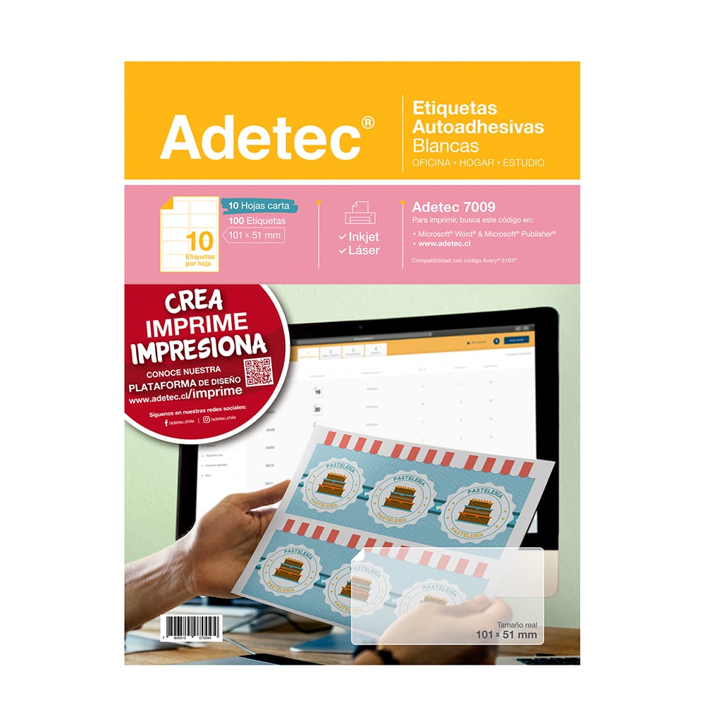 100 Etiquetas Adhesivas Inkjet/láser 101x51 mm 10 Hojas - 7009 Adetec