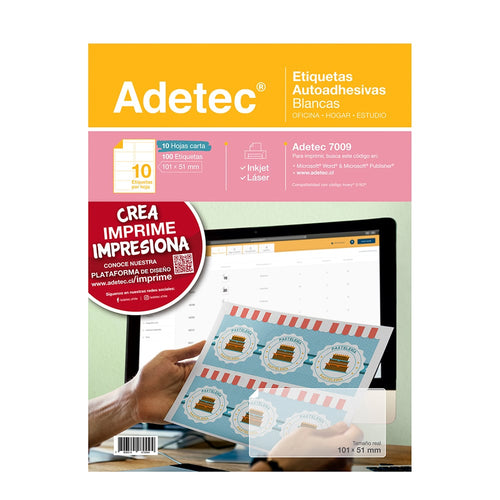 100 Etiquetas Adhesivas Inkjet/láser 101x51 mm 10 Hojas - 7009 Adetec