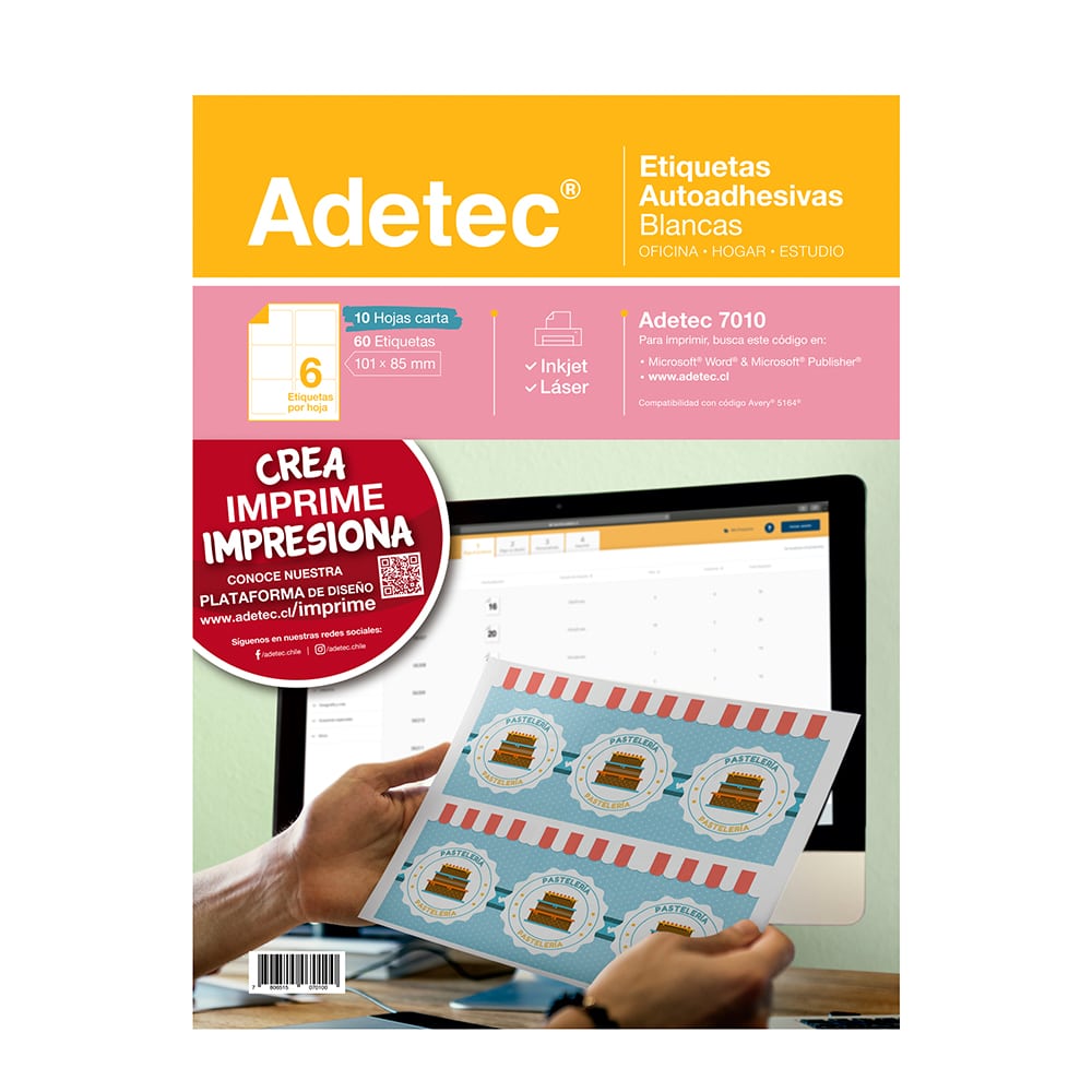 60 Etiquetas Adhesivas Inkjet/láser 101x85 mm 10 Hojas - 7010 Adetec