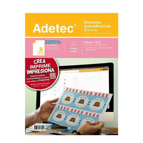 80 Etiquetas Adhesivas Inkjet/láser 106x70 mm 10 Hojas - 7012 Adetec