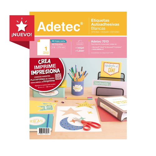 10 Etiquetas Adhesivas Inkjet/láser 216x279 mm 10 Hojas Adetec - 7013