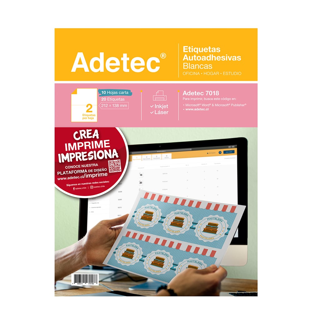 20 Etiquetas Adhesivas Inkjet/láser 212x138 mm 10 Hojas - 7018 Adetec