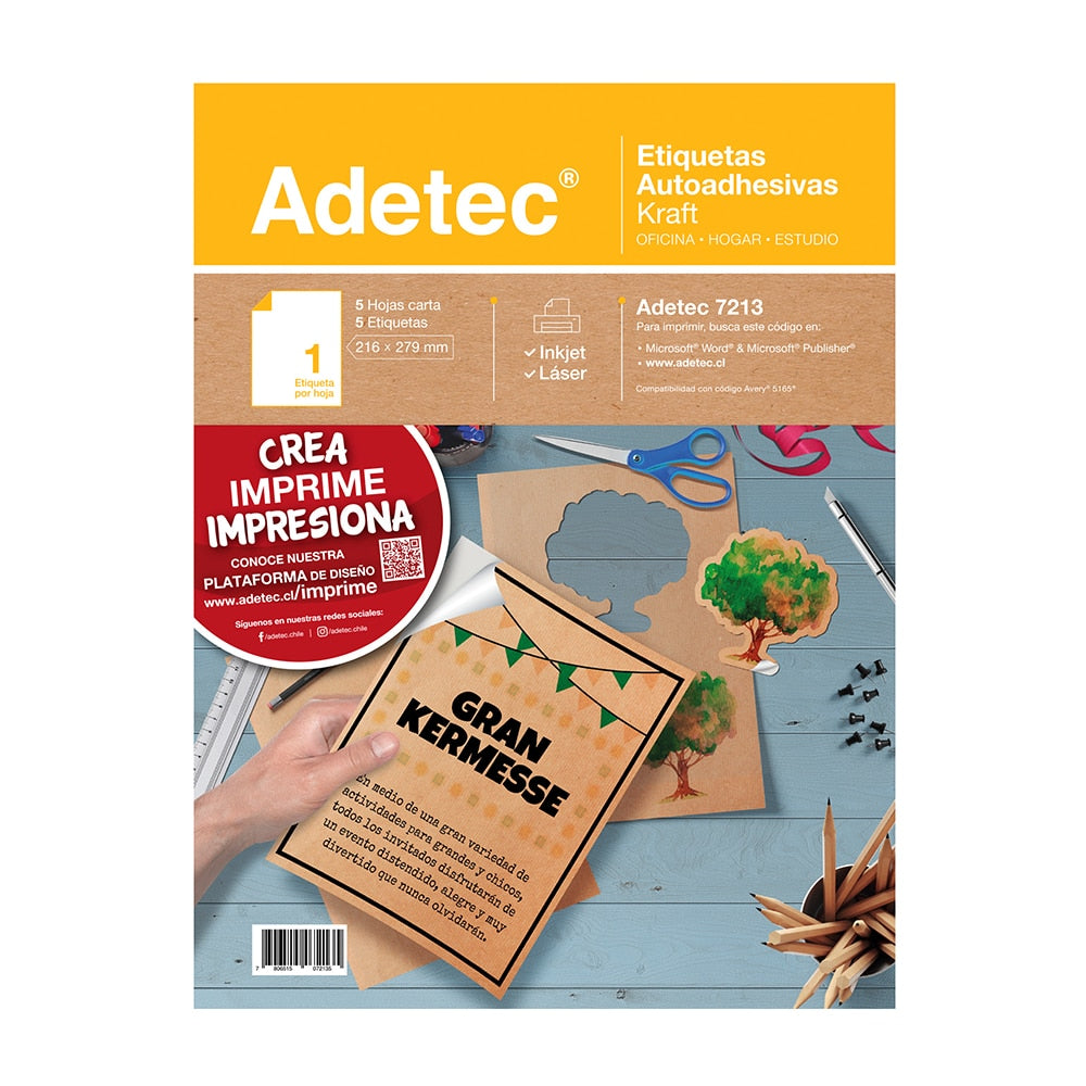 Papel Autoadhesivo Kraft Para Inkjet/láser Tamaño Carta 216x279 mm 5 Hojas Adetec - 7213