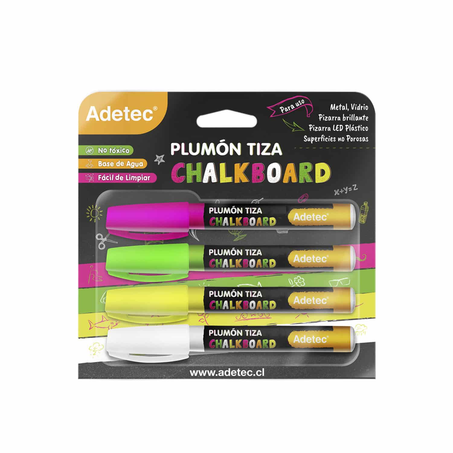 Plumón Tiza Líquida Adetec 4 Colores Surtidos