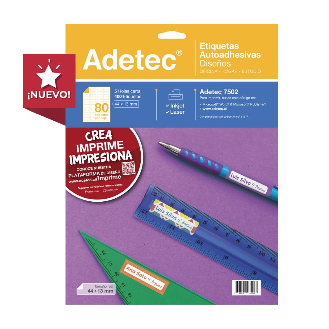 Etiquetas Inkjet/Láser Para Cuadernos y Útiles Escolares 44x13mm - 7502