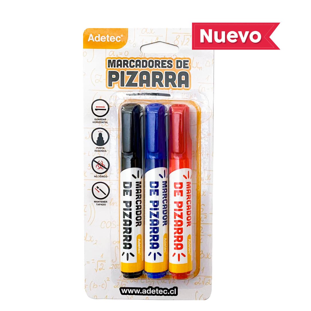 Plumones Para Pizarra Adetec 3 Marcadores Negro, Rojo Y Azul