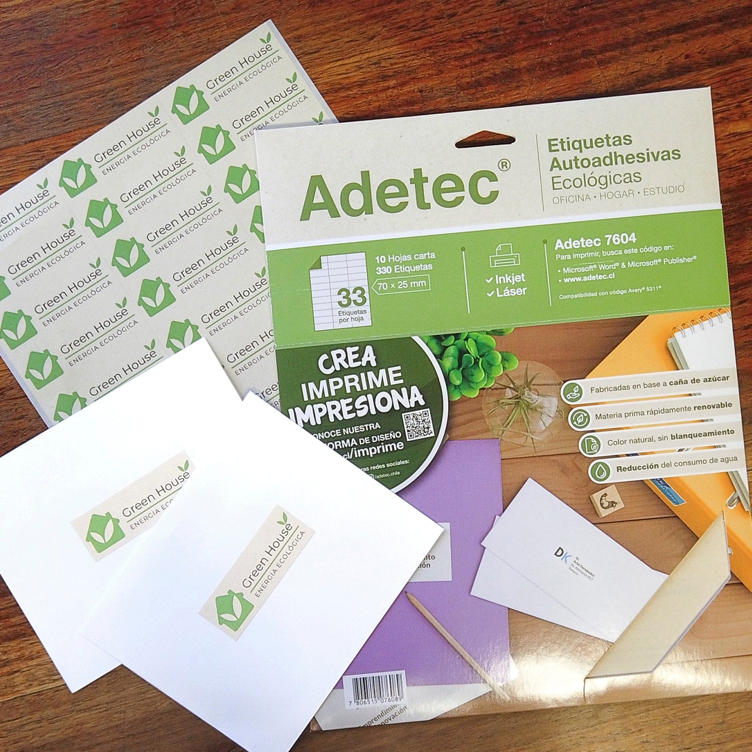330 Etiquetas Adhesivas Ecológica Inkjet/láser 70x25 mm X 10 Hojas - 7604 Adetec