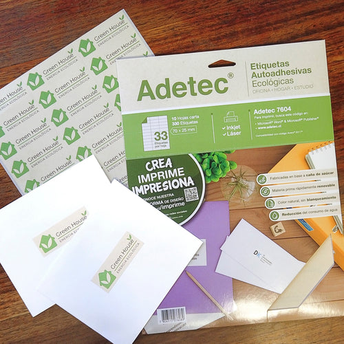 330 Etiquetas Adhesivas Ecológica Inkjet/láser 70x25 mm X 10 Hojas - 7604 Adetec
