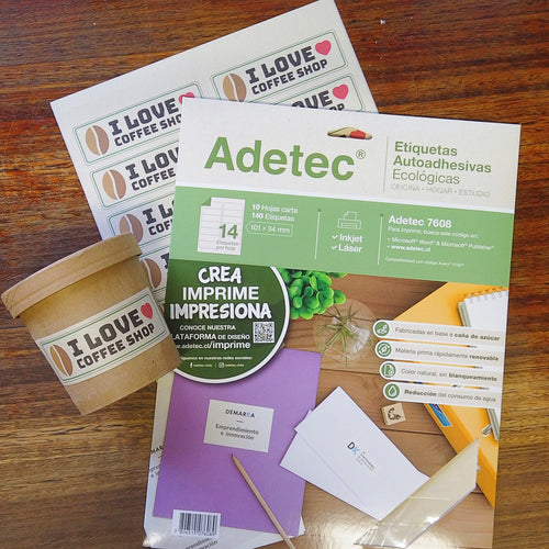 140 Etiquetas Ecológica Autoadhesivas Inkjet/láser 101x34 mm x 10 Hojas - 7608 Adetec