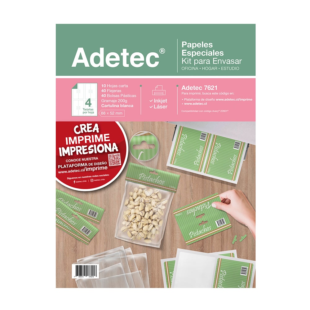 Kit Para Envasar Productos Con Papel Inkjet/láser 88x126 mm Carta 10 Hojas - 7621 Adetec