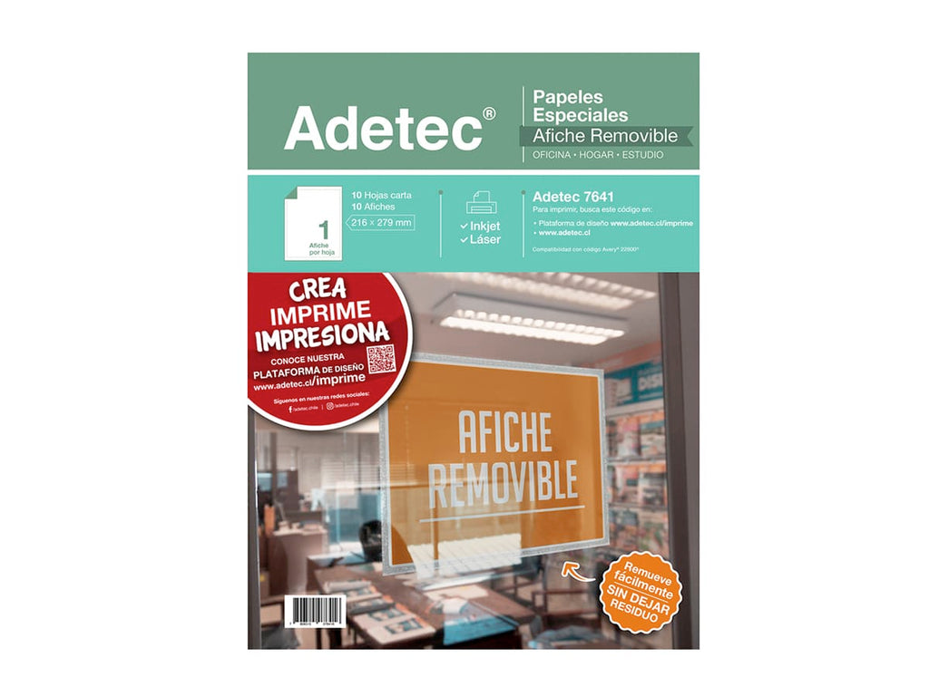 Afiche Removible Adhesivo Inkjet/láser 216x279 mm 10 Hojas Adetec - 7641