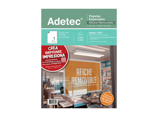 Afiche Removible Adhesivo Inkjet/láser 216x279 mm 10 Hojas Adetec - 7641