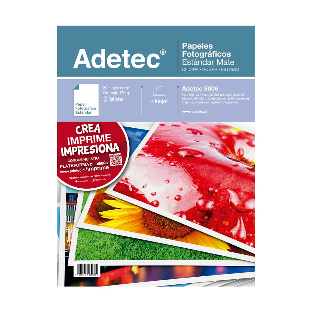 Papel Fotográfico Inkjet Mate Carta 170gr X 20 Hojas Adetec - 8006