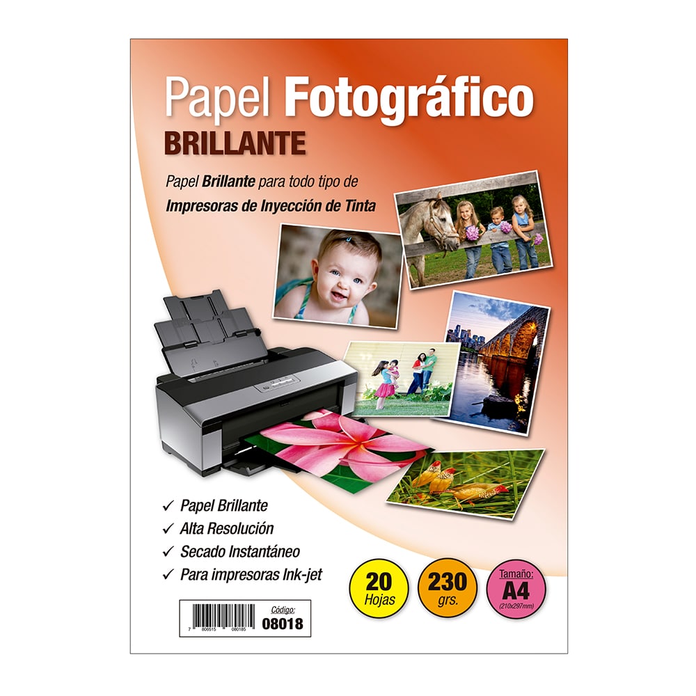 Papel Fotográfico Inkjet Glossy A4 230gr X 20 Hojas - 8018