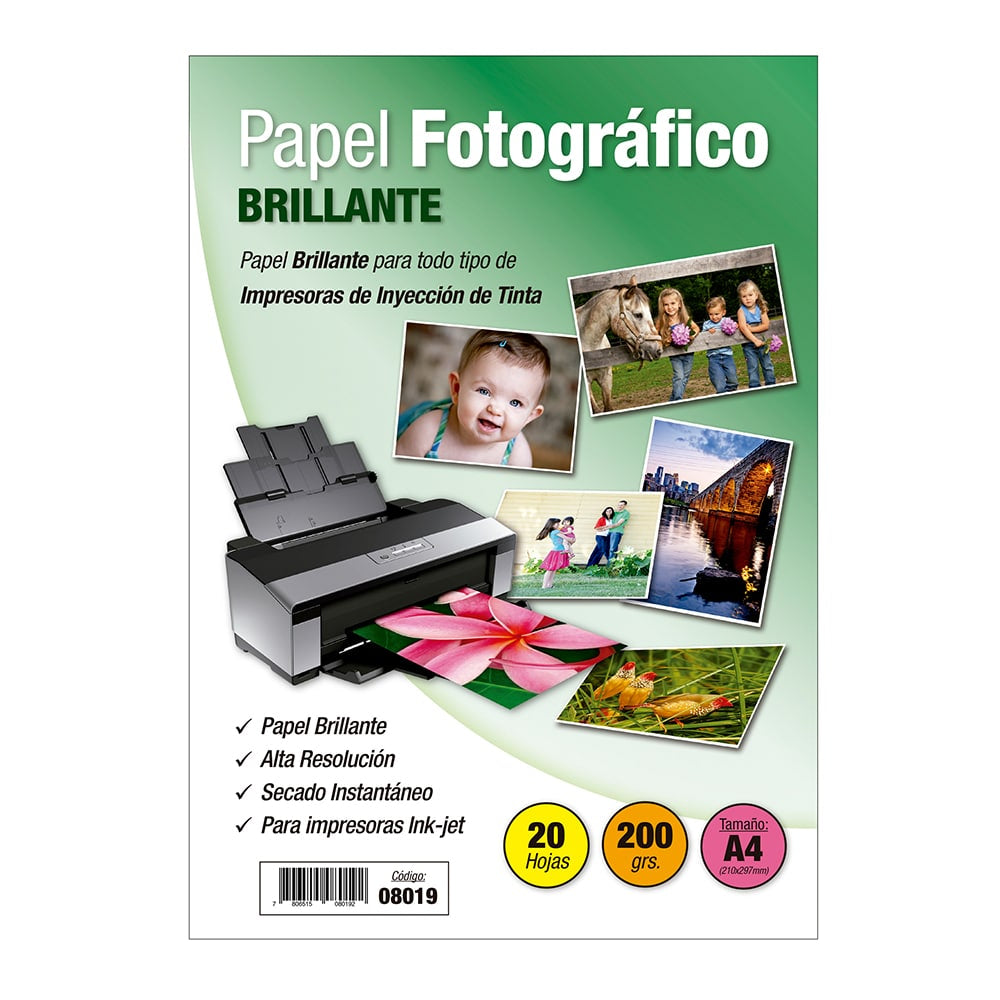 Papel Fotográfico Inkjet Glossy A4 200gr X 20 Hojas - 8019