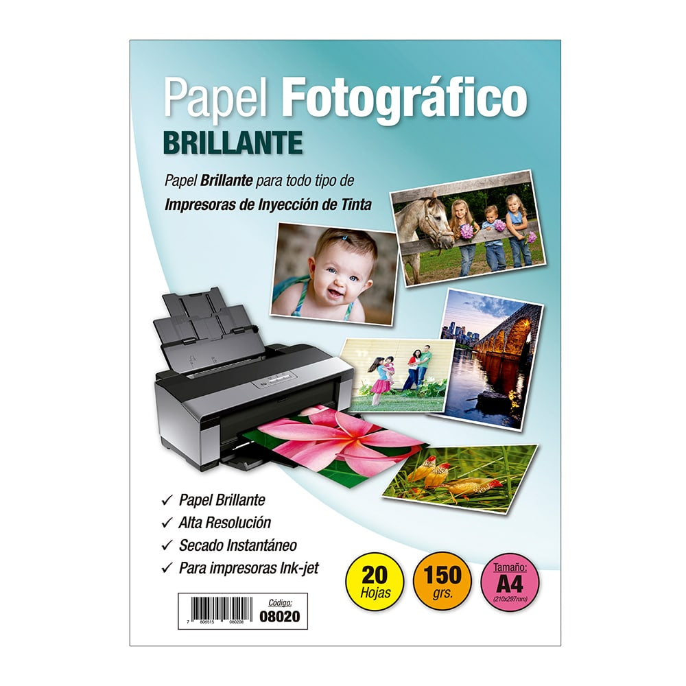 Papel Fotográfico Inkjet Glossy A4 150gr X 20 Hojas - 8020