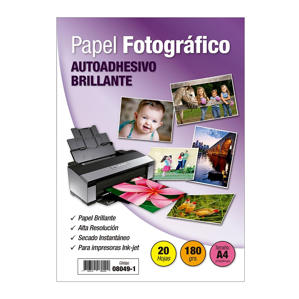 Papel Fotográfico Adhesivo Glossy A4 180gr X 20 Hojas - 8049