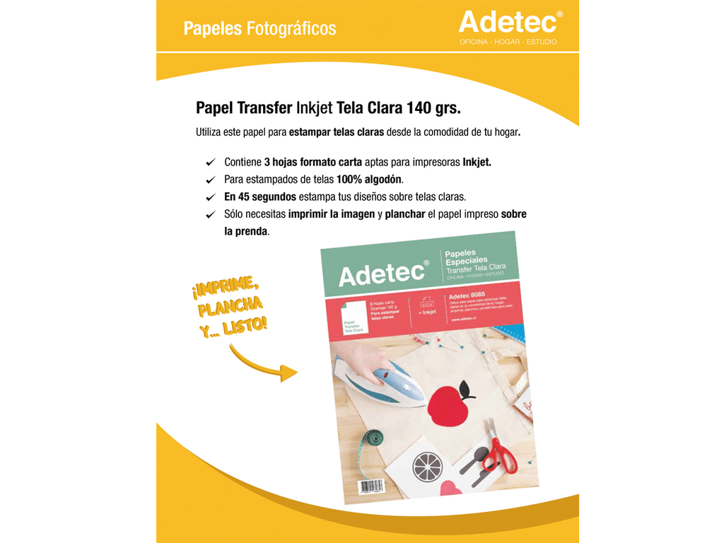 Papel Transfer Telas Claras Carta X 3 Hojas - 8085