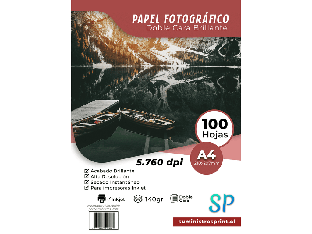 Papel Fotográfico Glossy Doble Cara A4 140gr X 100 Hojas SP