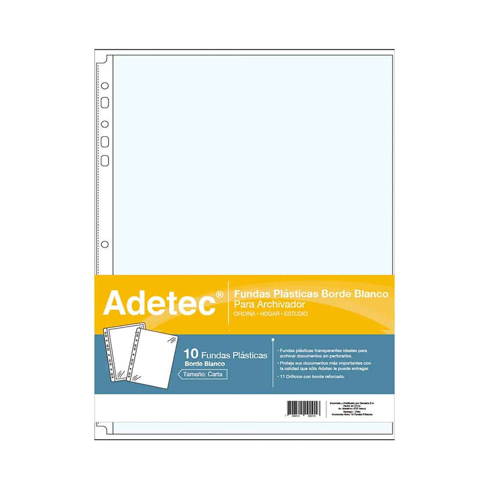 Funda Plástica Para Archivo Carta Borde Blanco 10 Und Adetec - 9001