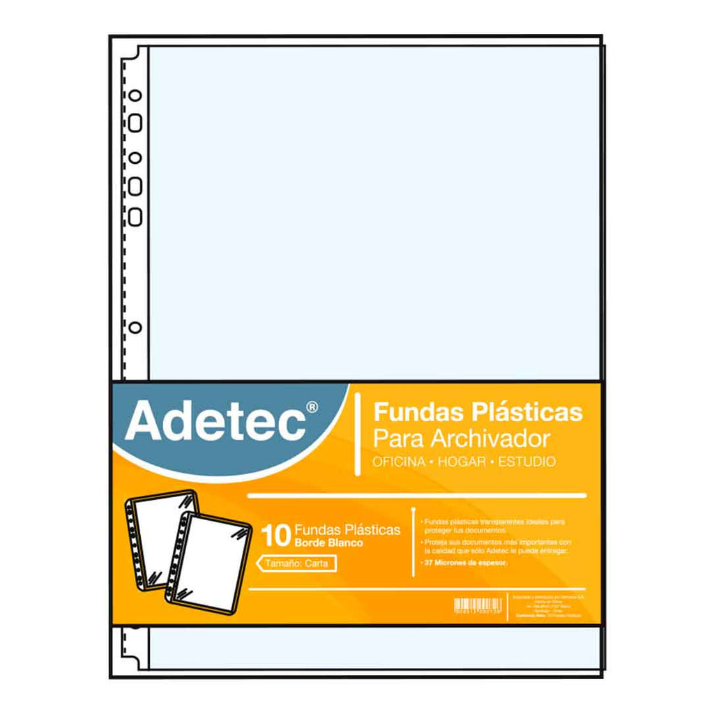 Funda Plástica Para Archivo Carta Borde Blanco 10 Und Adetec - 9001